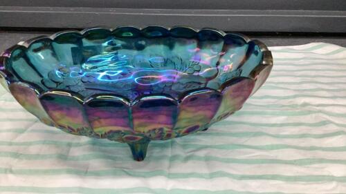 IRRIDESCENT CARNIVAL GLASS SERVING BOWL