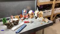 (2)BOXES - DECORATIVE BIRD HOUSES, BUNNY FIGURINES, ELEPHANT FIGURINES/CANDLE HOLDER