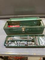 Green, steel toolbox and contents