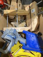 Box of assorted wood clamps