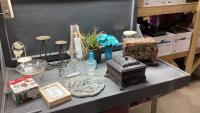 BOX W/CANDLE HOLDERS, METAL TRINKET BOX, FLORAL STORAGE BOX