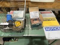 BASKET OF SIGNS, LIGHTS, DIE GRINDER