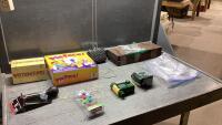 BOX W/HANGING SHELVES, PIE FACE GAME, WORDSMITHERY, SMALL PURSE,