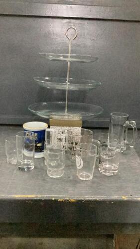 DESSERT SERVER & ASSORTED GLASSWARE