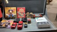 BOX OF MISC ITEMS- DISNEY PUMPKIN CARVING FIGURES, CIGAR CASE, BEER GLASS