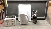 BOX W/ELECTRIC KETTLE, TOASTER , KNIVES