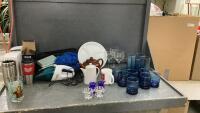 NEW GO CUPS SHREK GLASS, CAR CLEANING KIT, CORELLE PLATES, BLUE DRINKING GLASSES