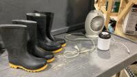 (2)PAIR OF RUBBER BOOTS , SMALL HEATER, HUMIDIFIER