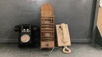 (2) VINTAGE ROTARY TELEPHONES & WOOD LETTER HOLDER
