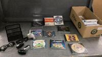 SMALL BOX OF COMPUTER GAMES, SUNGLASSES, HOLDER CLIPS