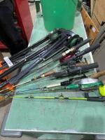 Bucket of ice, fishing, rods, reels, and tip ups