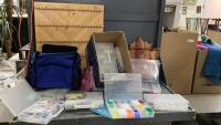 SMALL BOX & BAG W/ BEADING CRAFT SUPPLIES & (2) COLLECTOR SPOON RACKS