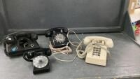 (3) VINTAGE TELEPHONES AND A SMALL MONEY BANK