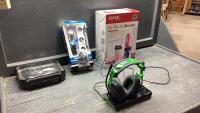BOX W/WINE BOTTLE OPENER, ASTRO HEADPHONES,WAHL SHAVER, GNC BLENDER