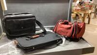 LARGE HARD SIDED SUITCASE + (3) DUFFLE BAGS, LAPTOP/BRIEFCASE BAG