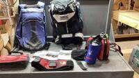 BOX OF WATER BOTTLES, BACKPACKS, ABTRONICX