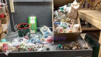 (2) ITEMS - HEAVY TREE STAND + BOX OF VINTAGE ORNAMENTS