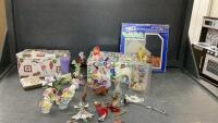 (2) SMALL BOXES OF ORNAMENTS - SOME PORCELAIN FLOWERS AND (12) MIRRORED TILES