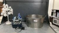 GALVANIZED METAL BUCKET, USB LIGHT UP FLOWERS, DOLPHIN WATER FOUNTAIN