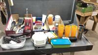 (3) BOXES - KITCHEN UTENSILS, WAFFLE MAKER, GO CUP, FOOD STORAGE