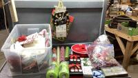 LIDDED TOTE W/CHRISTMAS WRAP, BAGS, RIBBON