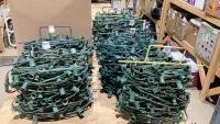 SHELF #16- CHRISTMAS LIGHTS - (7) ROLLS OF LIGHT STRINGS(NO BULBS) + 1 1/2 BOXES OF LIGHTS AND HANGERS