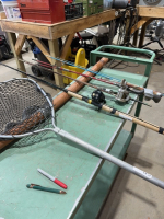 Fishing rods, reels, and rubber net aluminum handle