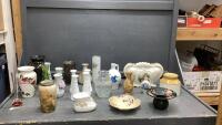 VARIETY OF VASES, SMALL POTTERY JAR AND BOOTIE MONEY BANK
