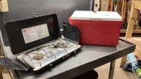(2) ITEMS - COLEMAN COOLER + CENTURY PORTABLE CAMP STOVE