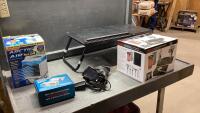 BOX W/STAINLESS STEEL BAR TOOL SET, FOLDING , LAP TABLE, CHILLING FAN
