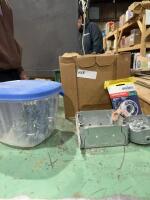 Box of electrical boxes, and screws
