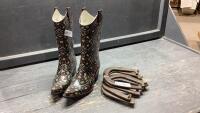 (2)ITEMS - HORSESHOES AND RUBBER &ldquo;COWBOY&rdquo; BOOTS