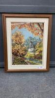 FRAMED NEEDLEPOINT CHURCH PICTURE
