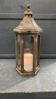 WOOD LANTERN W/ BATTERY CANDLE