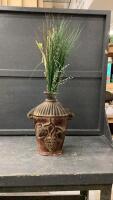 TERRA COTTA VASE W/ REEDS