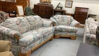 RETRO LOVESEAT & CHAIR W/ WOOD DETAIL