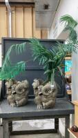 (2) RESIN ELEPHANT PLANT HOLDERS - ONE W/ FAKE FERN PLANT