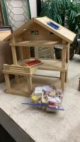 WOOD DOLL HOUSE W/ ACCESSORIES