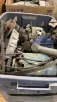 TOTE W/ELECTRIC MOTORS, VEHICLE PARTS, GAS NOZZLES, BELTS