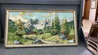 FRAMED NEEDLEPOINT MOUNTAIN SCENE PICTURE