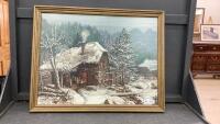 FRAMED WINTER SCENE NEEDLEPOINT PICTURE