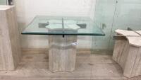 GLASS TOPPED SIDE TABLE W/ MARBLE LIKE BASE