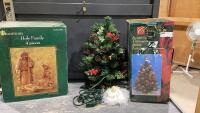 (2)ITEMS - SMALL PRELIT XMAS TREE + (4)PIECE HOLY FAMILY