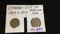 (2) CANADA LARGE 1 CENT COINS - 1907 & 1917