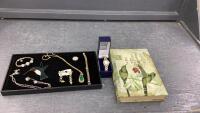VINTAGE JEWELRY, LADIES WATCH, STAINED GLASS BIRD