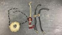 (3) BOLO TIES, BEADED & FUR NECKLACE