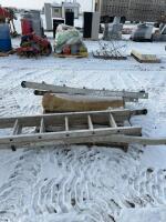 Two partial aluminum ladders, and one steel tank