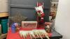 BOX W/ PLASTIC ICICLES, SANTA ON LADDER, TEA LIGHT HOLDER, METAL STAR, SANTA & RENDEER DECOR, PANEL W/ NATIVITY STICKERS - 2