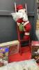 BOX W/ PLASTIC ICICLES, SANTA ON LADDER, TEA LIGHT HOLDER, METAL STAR, SANTA & RENDEER DECOR, PANEL W/ NATIVITY STICKERS - 6