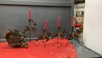 REINDEER CANDLESTICKS & SLEIGH IN SOLID BRASS